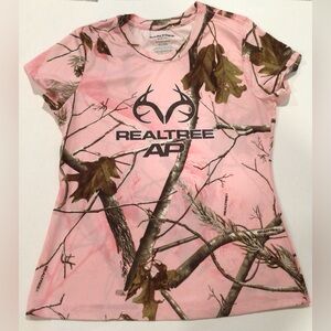 Womens Jrs Real Tree AP Pink Camo Tee Shirt Top M 8-10 Soft Polyester Camouflage